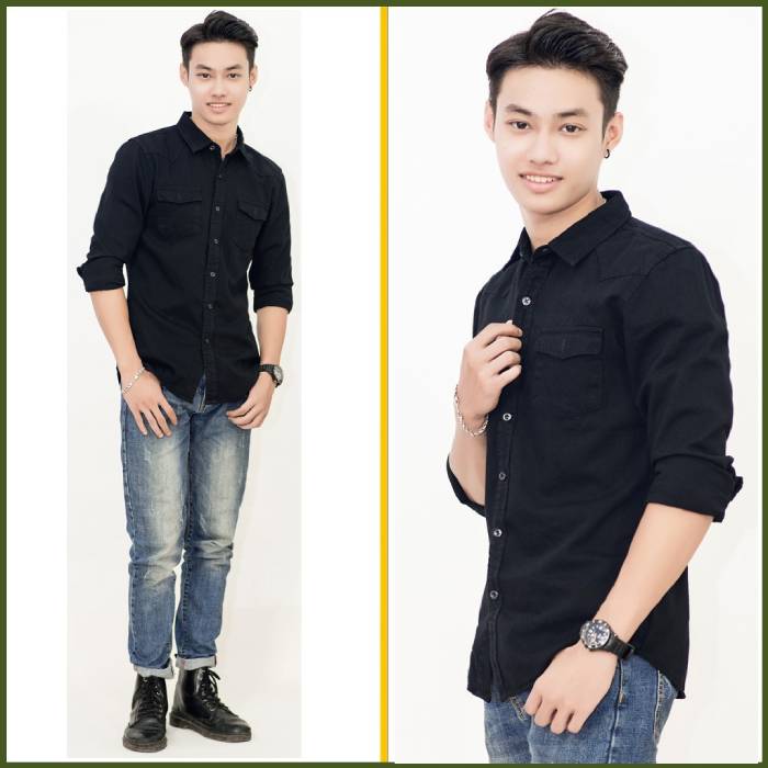 Áo sơ mi đen mix cùng quần jeans, outfit quốc dân cho soái ca