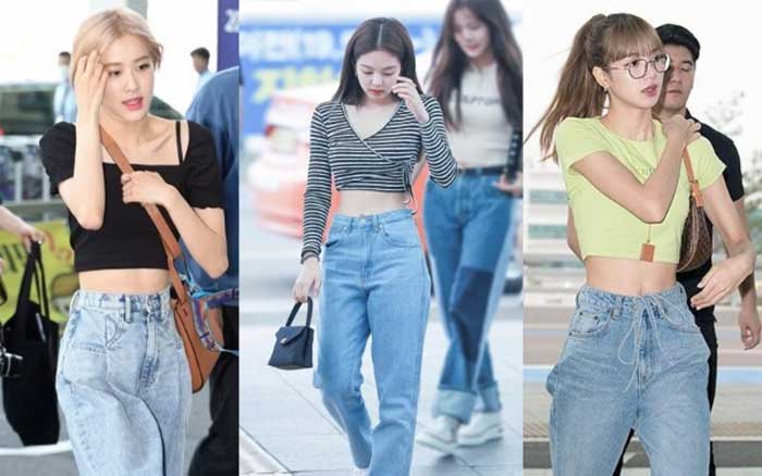 Quần jean phối áo croptop văn phòng như idol Hàn Quốc