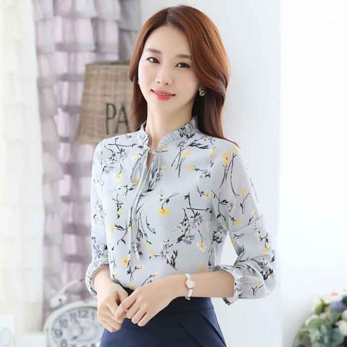 Sơ mi voan chuẩn phong cách nữ công sở Hàn Quốc