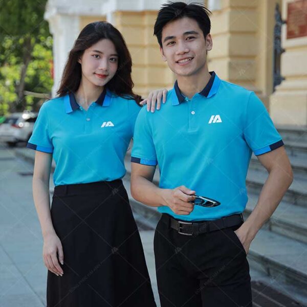 Áo thun polo đồng phục công ty màu xanh thiên thanh