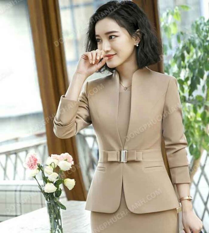 Đồng phục áo vest nữ công sở tay dài màu be