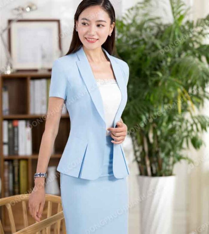 Vest công sở nữ cộc tay xanh nhạt