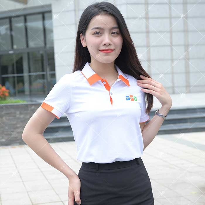 Áo thun đồng phục polo cổ Đức viền cam nhã nhặn