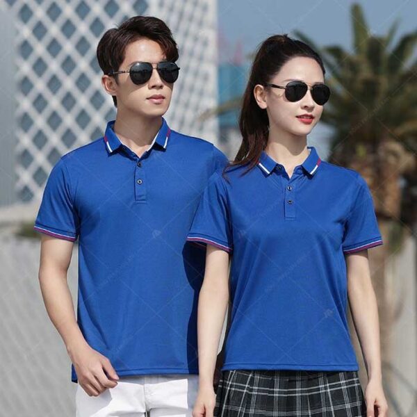 Thời trang đồng phục áo polo xanh dương cotton