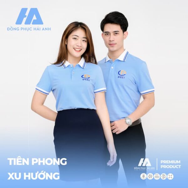 Áo thun đồng phục trơn xanh nhạt chất liệu piquecool- Đồng phục doanh nghiệp Hải Anh