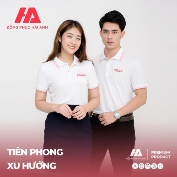 Thời trang áo polo đồng phục trắng vải piquecool đồng phục doanh nghiệp Hải Anh