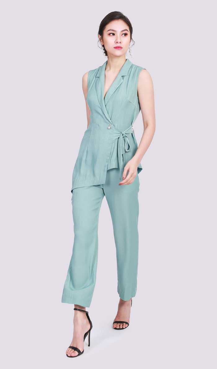 Bộ đồ áo vest công sở mùa hè màu xanh