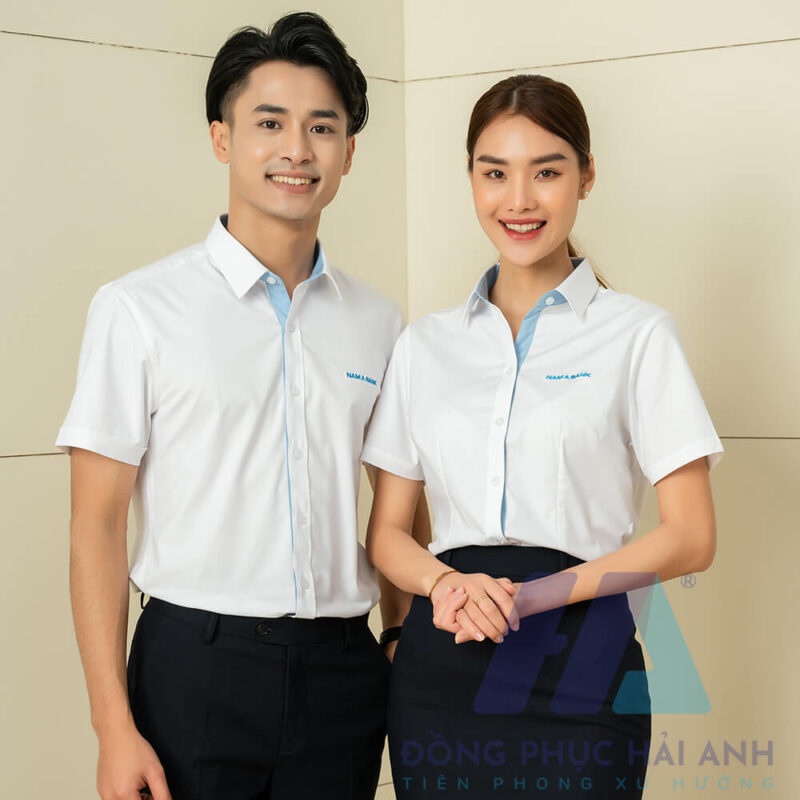 Mẫu Áo Sơ Mi Đồng Phục Màu Trắng Ngắn Tay - Nam Á Bank